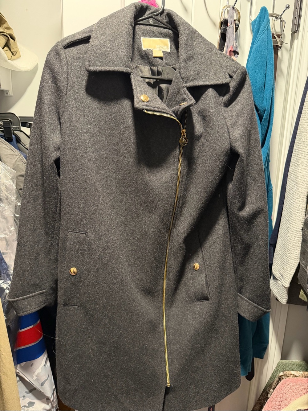 MICHAEL Michael Kors Dark Gray Asymmetrical Zip Trench Coat